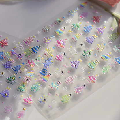 Christmas Nail Stickers Luxury Crystal Diamond Cartoon Bear Tree Apple Back Glue Nail Art Stickers DIY New 3D Nails Decorations