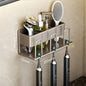 Wall Mounted Toothbrush Holder Aluminium Alloy Toothpaste Rack Bathroom Household Space Saving No Punching Bathroom Accessories