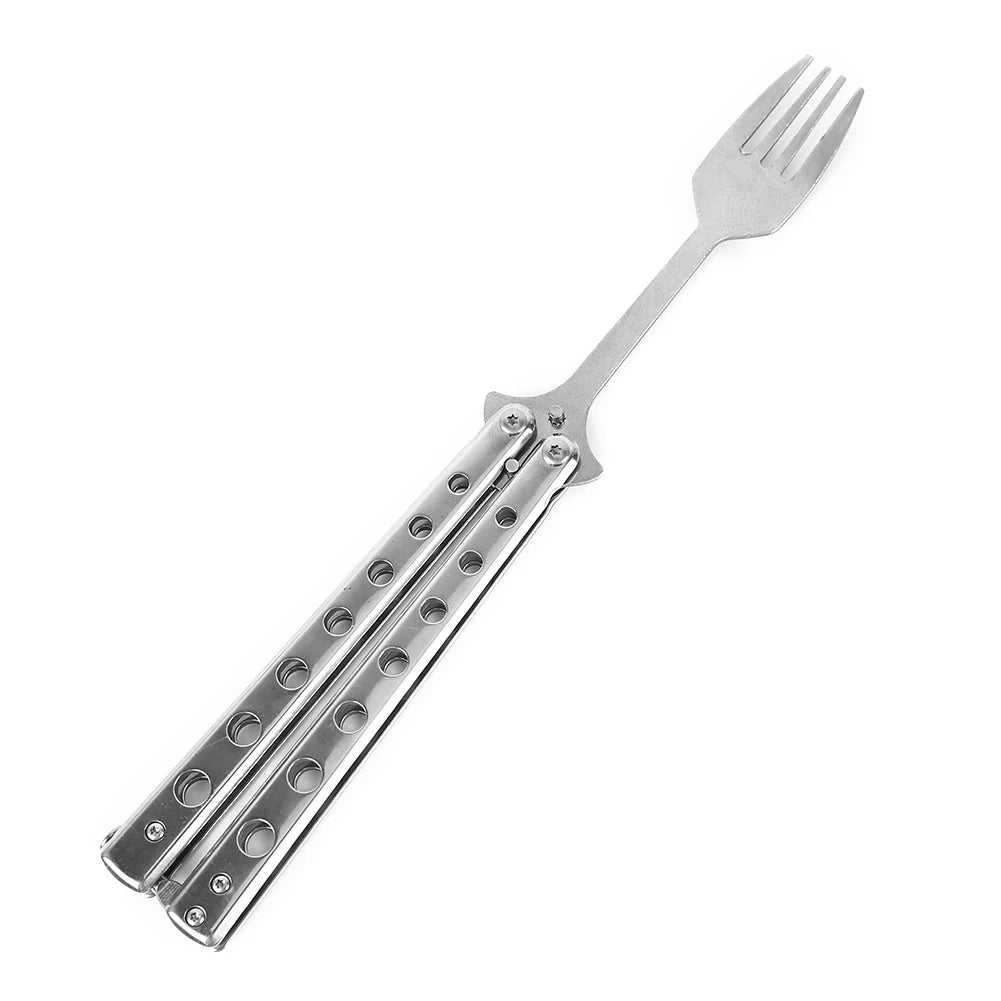Butterfly Knife Folding Spoon Fork Balisong Training Spoon Fork Butterfly Knife Trainer Outdoor Camping Tableware Kitchen Tool