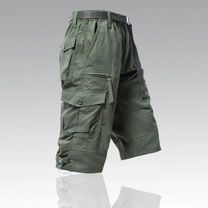 Mens Cargo Shorts 100% Cotton Casual Running Shorts Elastic Waist Hiking Outdoor with a Belt
