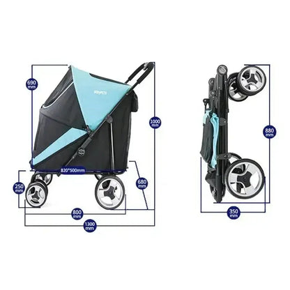 Portable Golden Retriever Large Dog Pet Stroller Cart Simple 4-wheel Foldable Large Capacity Stroller Outdoor Travel Pet Trolley