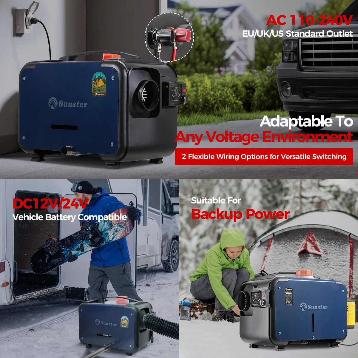 8KW 12V/24V/220V Ultra Silent Portable Diesel Air Heater W/Bluetooth App Automatic Altitude Car Heater for RV Car Campervan Home