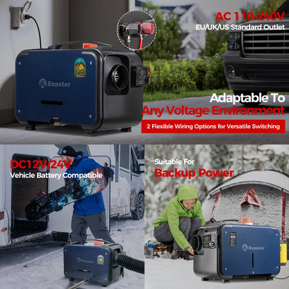 8KW 12V/24V/220V Ultra Silent Portable Diesel Air Heater W/Bluetooth App Automatic Altitude Car Heater for RV Car Campervan Home
