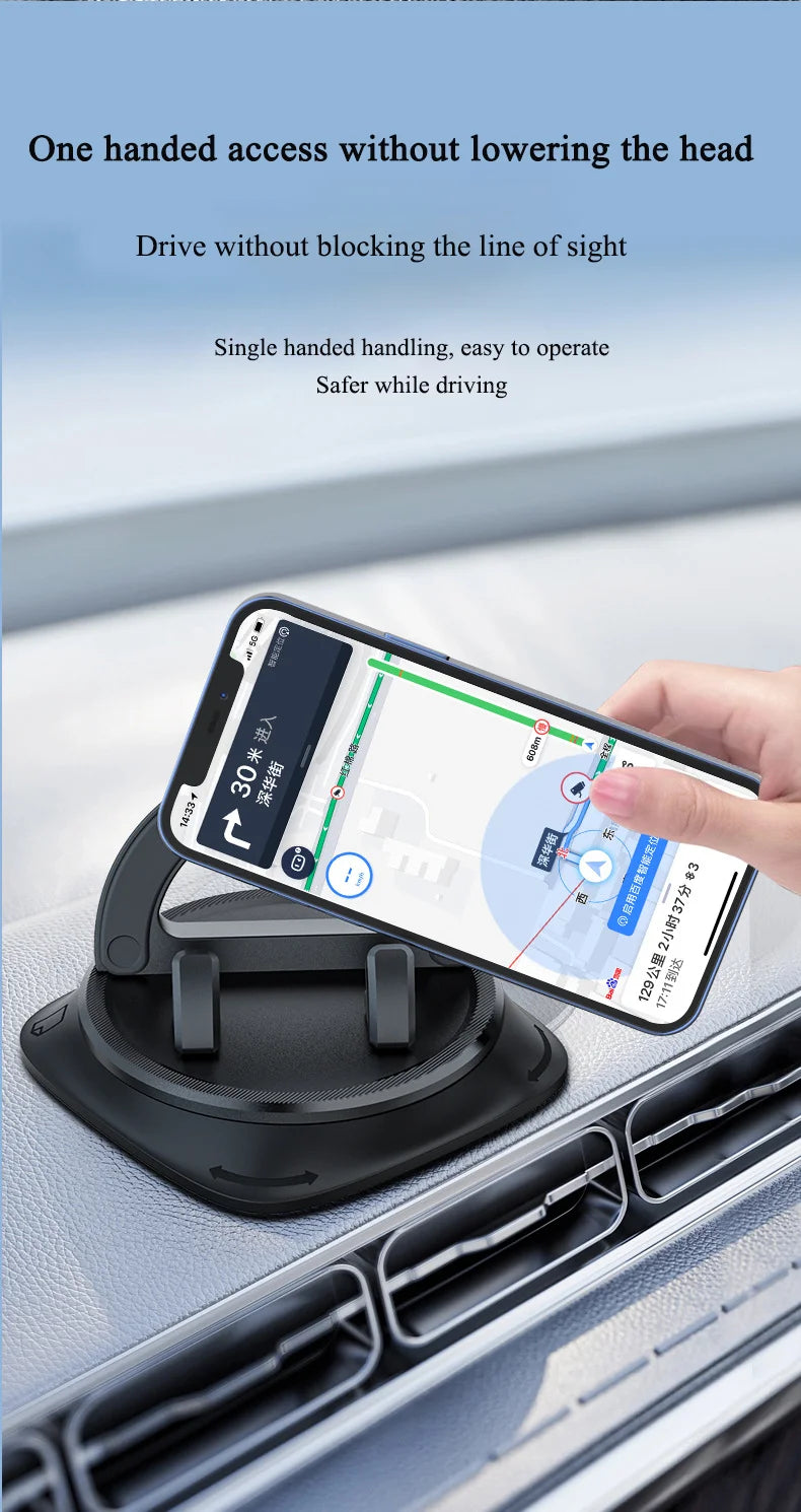 Dashboard Car Phone Holder 360° Rotation Universal Car Phone Mount With Non-Slip Silicone Replacement Tools For Smartphone