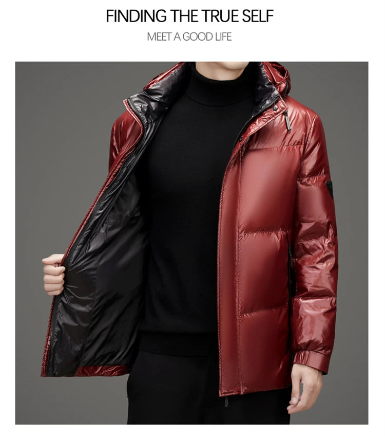 Men's Down Jacket Autumn Winter New Solid Color Thickened Warm Outdoor Travel Hooded Coat Men's White Duck Down padded Clothing
