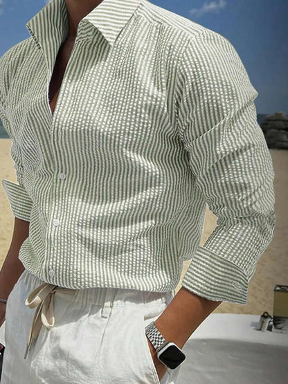 Men's Long Sleeve Striped Shirt with Loose Fit Stylish Comfortable Casual Wear for All Seasons Ideal for Outdoor Activities