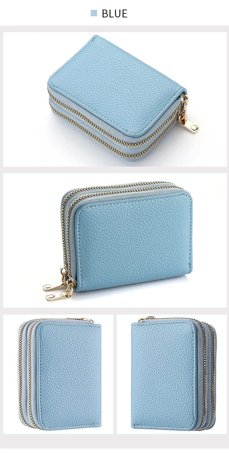 Women's Double Zipper Wallet Fashion Short Credit Card Holder with Large Capacity Coin Purse