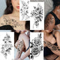 Waterproof Temporary Tattoo Sticker Flowers Roses Lilies Peonies Geometric Patterns Body Art Arm Fake Tattoos Sleeve Women Men