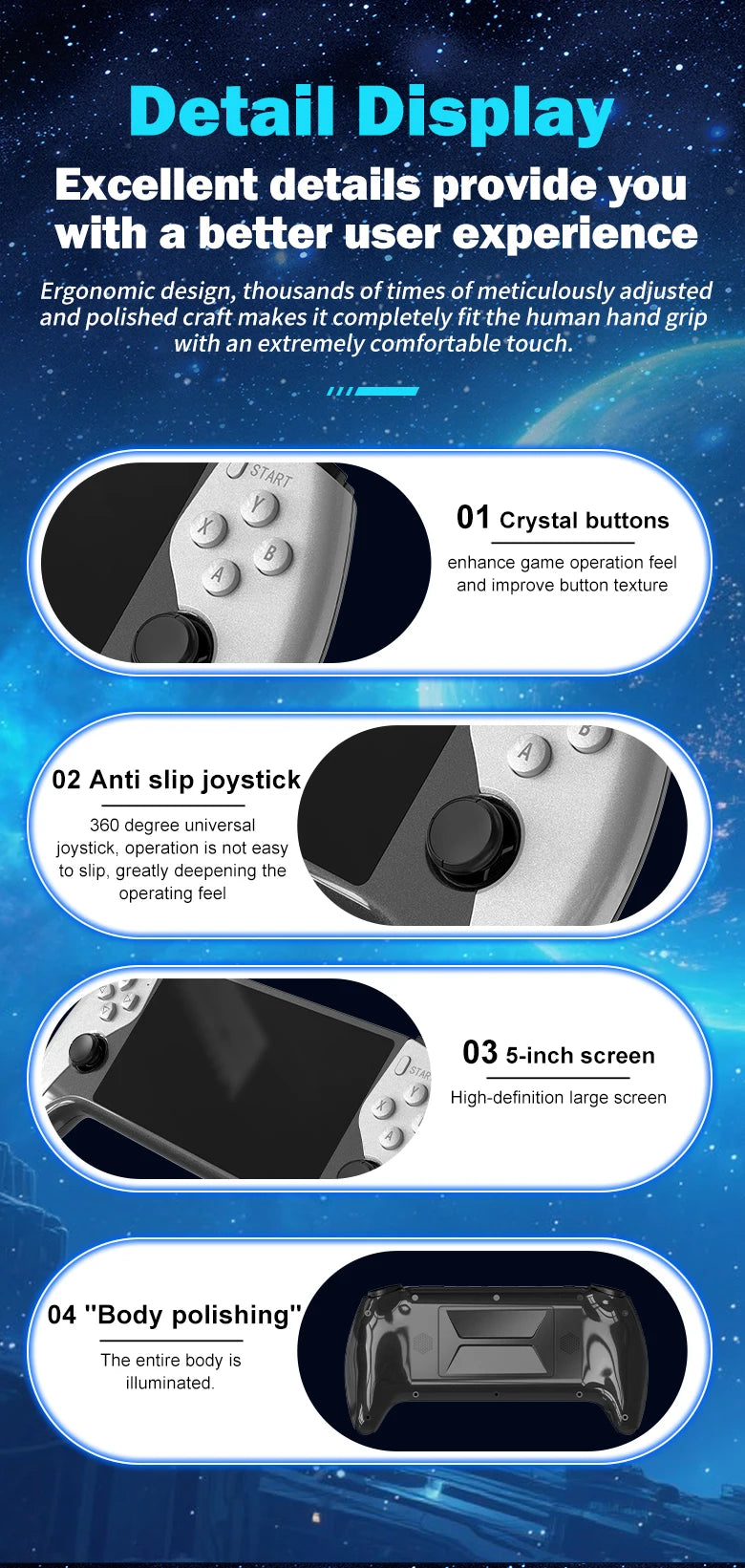 Pocket Game Console 5.0 Large Screen High Definition Retro Style Miniature Dual Joysticks Two-player Fighting Arcade-style