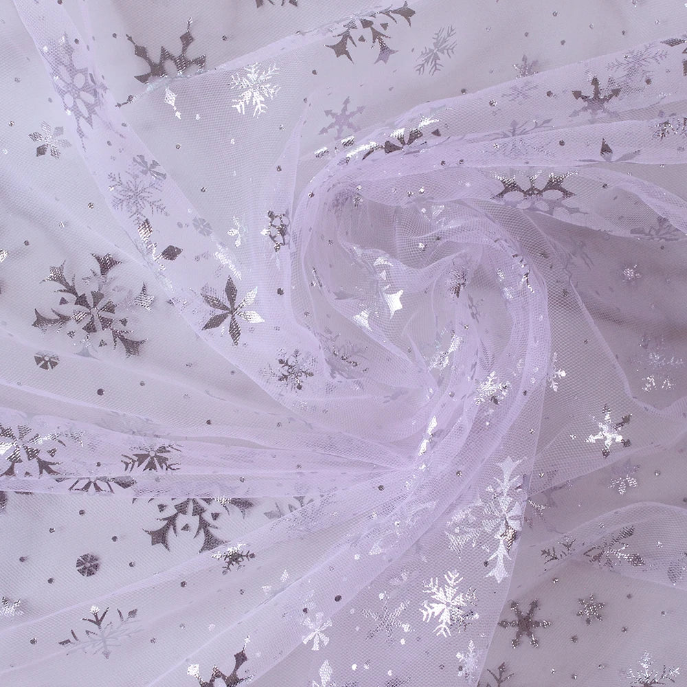 Silver Snowflake Tulle Mesh Fabric Girl Doll Dress Christmas party wedding Decration DIY Sewing Cloth accessories