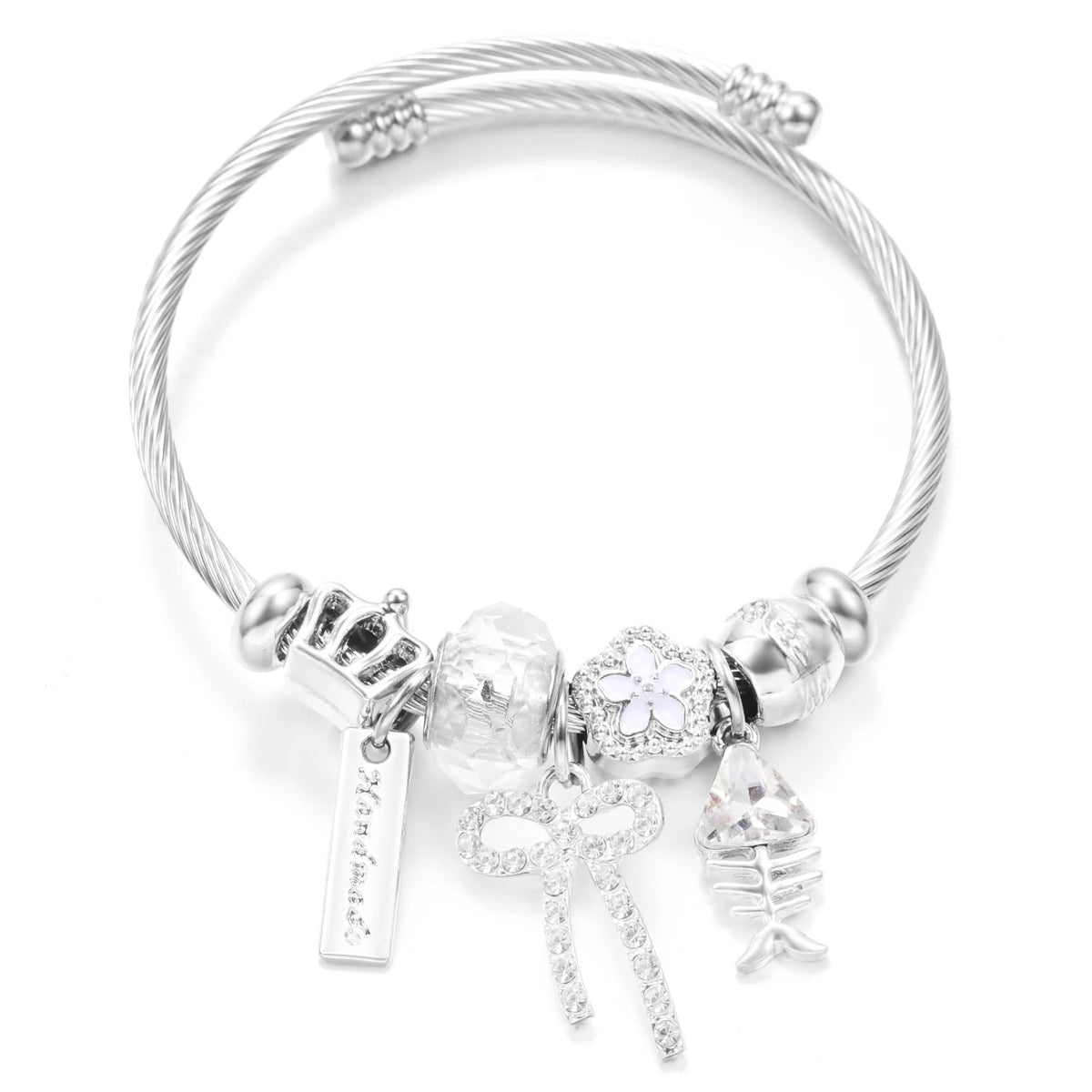 New Trendy Rhinestones Dragonfly Crystal Beaded Pendant Bracelet Stainless Steel 4 Colors Closure Bangles Women Bracelet Jewelry