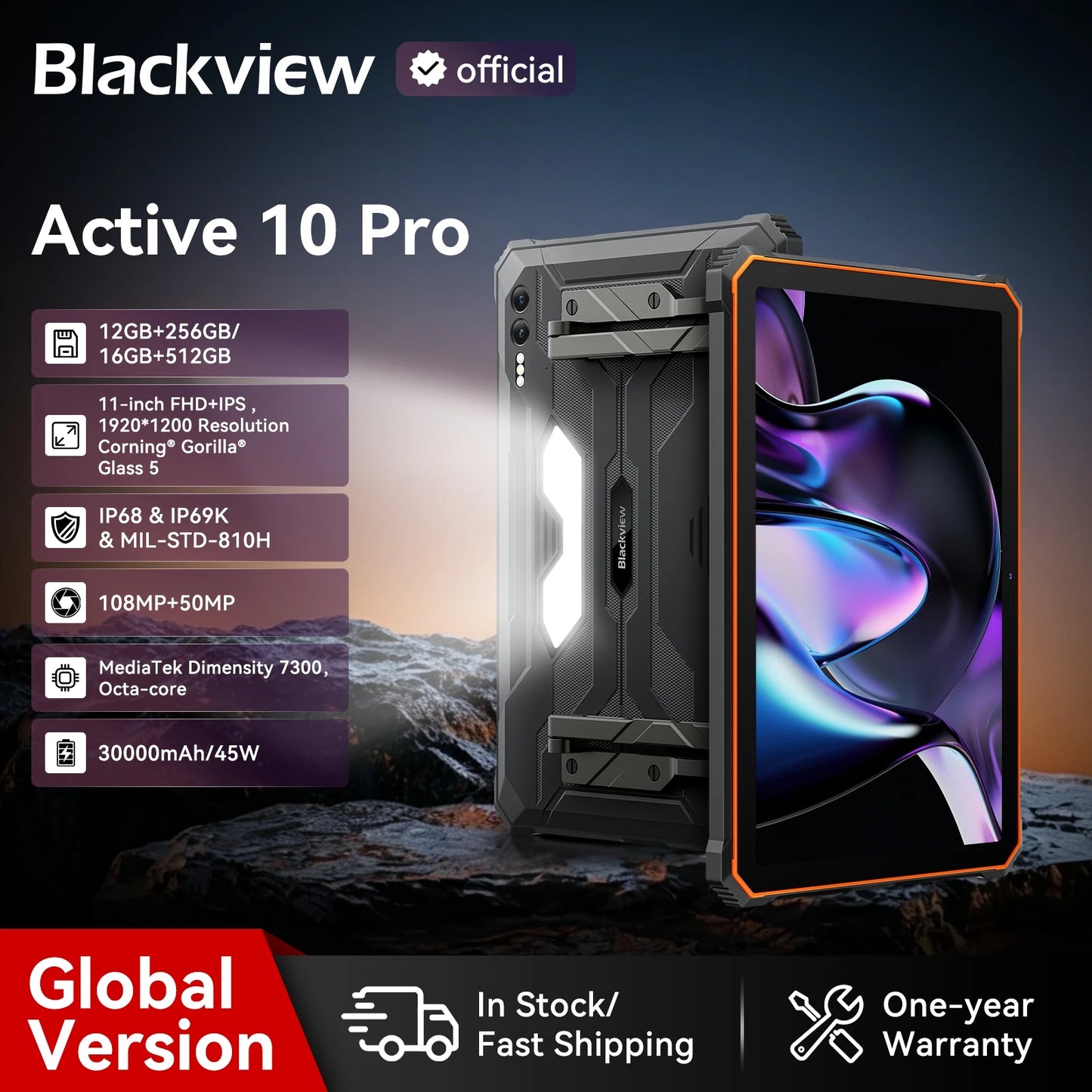 Blackview Active 10 Pro Rugged Tablets 5G MTK 7300 Octa Core, 11" FHD+ Display, 12GB 256GB/512GB, 30000mAh Battery, 108MP Camera