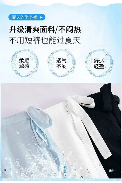 Chic Korea Clothes Summer Women Cute Sweet GIrls Solid Robe Holiday Date High Waist Retro Vintage Wrap One-Piece Lace-Up Skirts