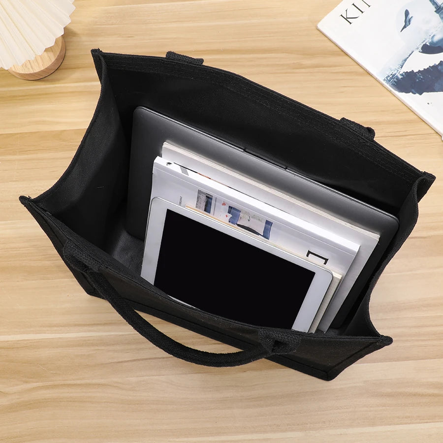 Leisure thickened handheld canvas tote bag black three-dimensional men and women large-capacity simple shopping bag handbags