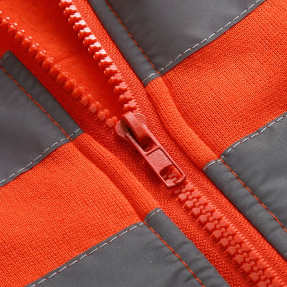 Men Reflective Strip Hoodies Casual Fit Work Safety Jackets Autumn Thin Fleece Hooded Zipper Sweatshirt Coats Workwear For Men