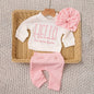 "Hello" Embroidery Newborn Photography Props Infant Romper Jumpsuit with Bow Hat Baby Coming Home Outfit Baby Photo Gift-HD