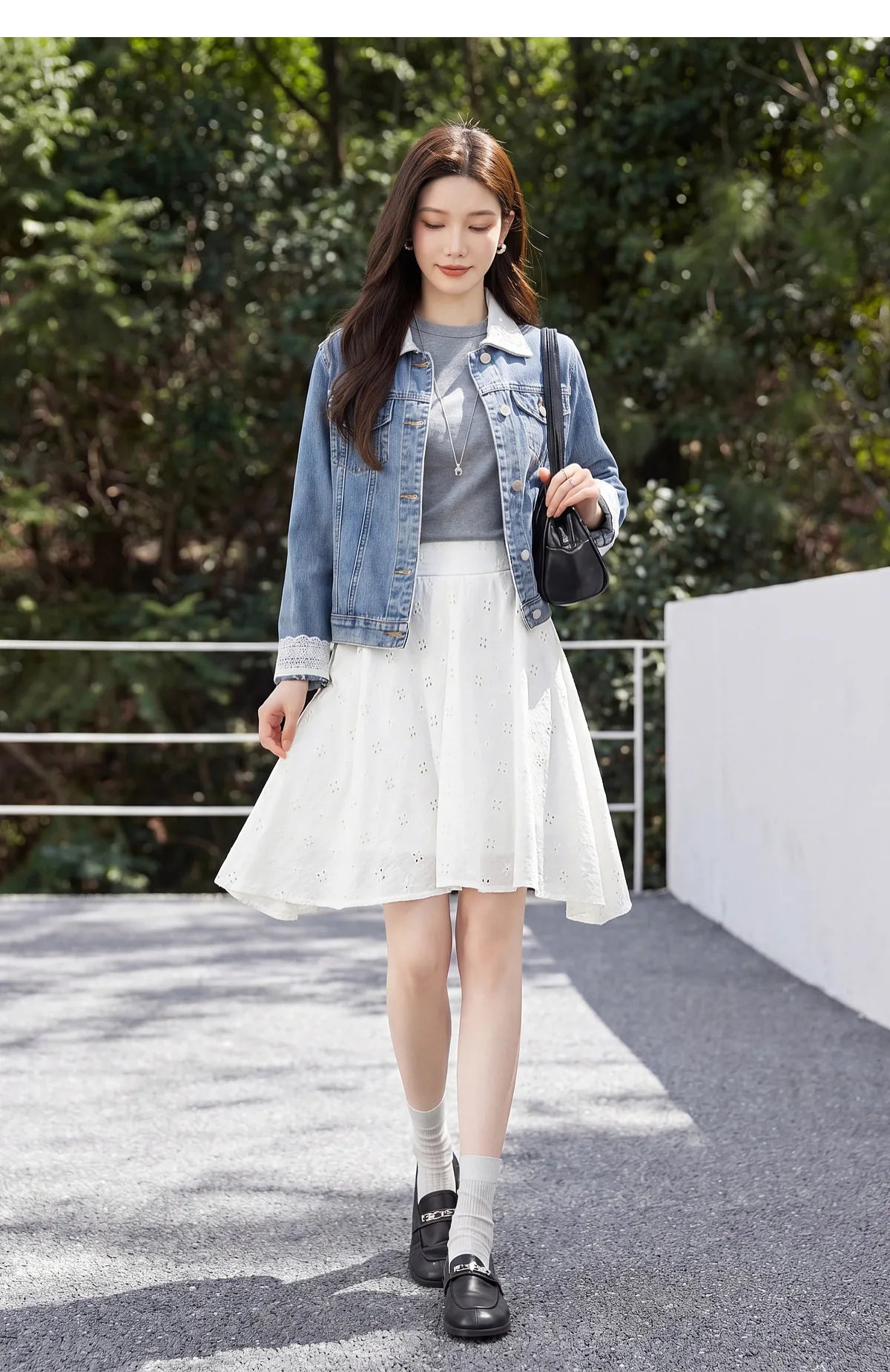 SENTUBILA Women's White Cotton Summer Skirt 2026 Woman Fashion Hollow Embroidery A-Line Short Skirt Female Clothes Q62QG7173