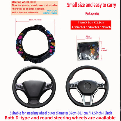 Women's 38CM Steering Wheel Cover Cherry Blossom  Chrysanthemum Check Spider Web Design Printed Car Accessory without Inner Ring