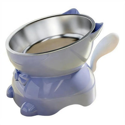 Elevated Stainless Steel Cat Bowl, Inclined Food & Water Dish with Cute Ear Stand, Neck Protection Design for Cats