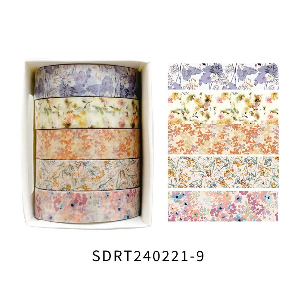 5 Rolls/set Aesthetics Floral Decorative Adhesive Tape Flower Washi Tape DIY Scrapbooking Material Sticker Label Stationery