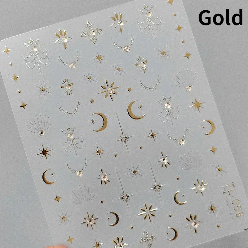 1pcs 5D Star Moon Nail Stickers Kawaii Pink Retro Bronzing Nail Art Sticker Decorations Decals DIY Adhesive Slider Accessories