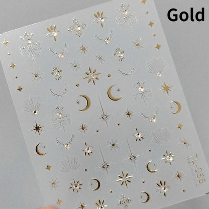 1pcs 5D Star Moon Nail Stickers Kawaii Pink Retro Bronzing Nail Art Sticker Decorations Decals DIY Adhesive Slider Accessories