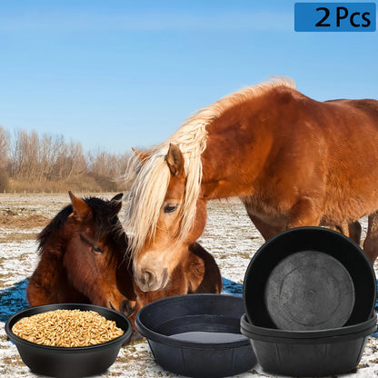2Pcs Rubber Feeder Pan, 3 Gallon Rubber Horse Feed Pan Rubber Dog Bowl Pig Feeder Large Utility Feed Bucket for Goats Horses