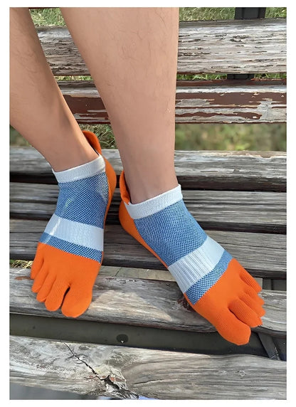 Man Toe Sport Socks Mesh Business Sweat-Absorbing Shallow Mouth Striped Fitness Travel 5 Finger Ankle Cotton Men