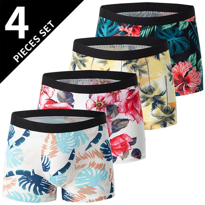 4/10piece Set Of European And American Men's Fashionable Printed Boxer Shorts Loose Oversized Elastic Waist Underwear Base Short