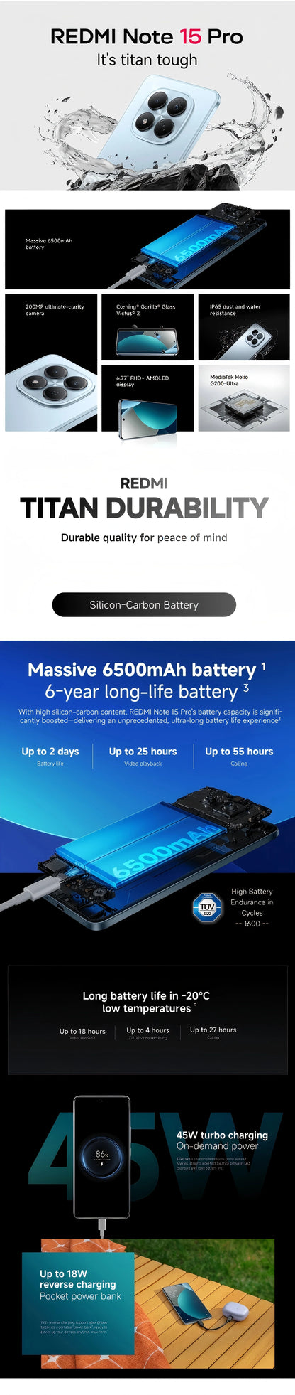 Xiaomi Redmi Note 15 Pro 4G Smartphone NFC MTK Helio G200-Ultra 6.77" 120Hz Display 200MP OIS, 45W Charge, IP65, Battery 6500mah