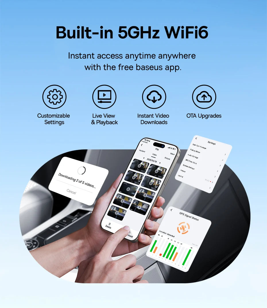 Baseus 4K Dash Cam VD1 Pro Front and Rear UHD Car Camera for SONY Sensor Supercapatior Night Vision WiFi6 DVR Video Recorder