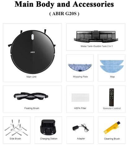 ABIR G20S Robot Vacuum Cleaner,Map Memory,6000Pa Suction,Remote Upgrade, Electric Wet Mop,WIFI APP Smart Floor Washing for Home