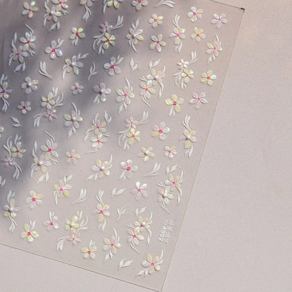 White Flower Petal Cherry Blossom Peach Blossom Falling Petal Floral Gradient 5D Self Adhesive Nail Art Sticker Manicure Decals