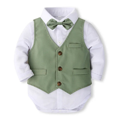 Spring Baby Boy Clothes Korean Fashion Gentleman Long Sleeve Jumpsuits+Vest+Pants Newborn Set Toddler Boutique Outfits BC371
