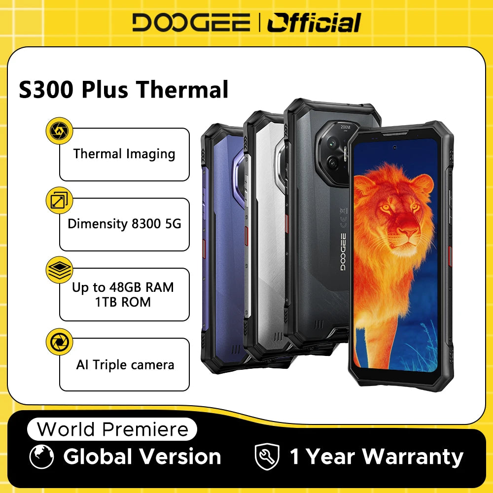 World Premiere DOOGEE S300 Plus Thermal 5G Rugged Phone Thermal Imaging 12GB 1TB 6.78'' Screen 11000mAh Android 16 Mobile Phone