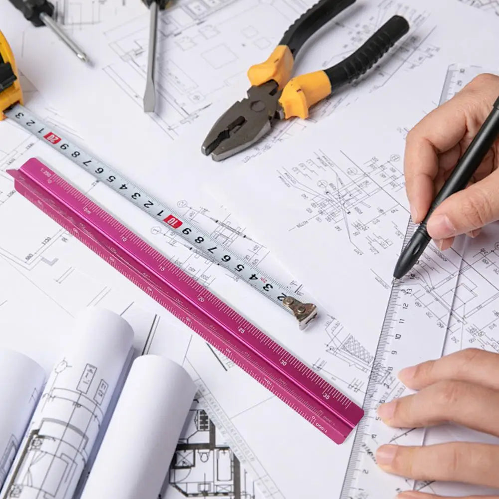 Aluminum Alloy Engineering Scale Ruler High Precision Triangular Architectural Drafting Tool Scale Bar Drafting Supplies