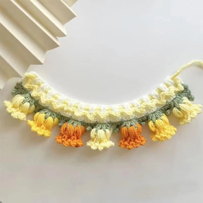 Neck Accessories Orchid Bell Flower Knitted Pet Collar Patchwork Sweet Pet Drool Scarf Lace-up Pet Drool Bib Cats
