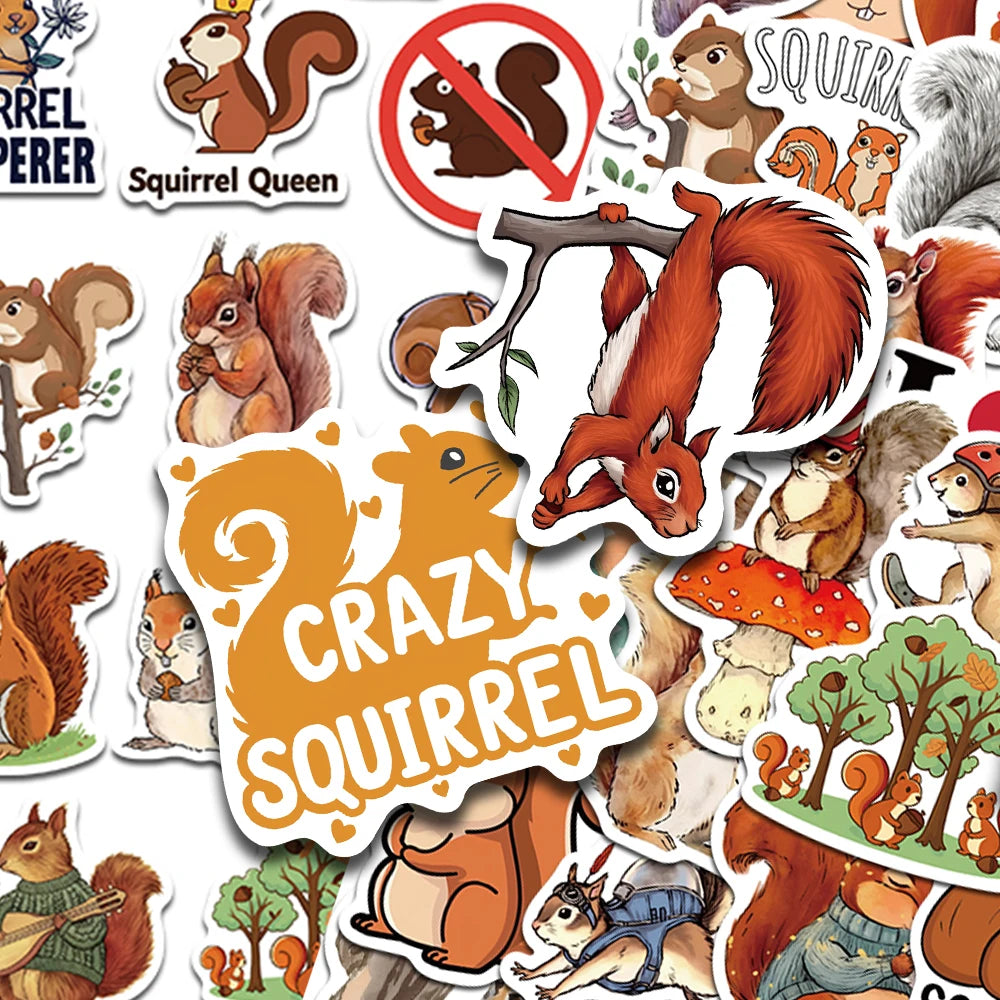 50pcs Cartoon Cute Squirrel Stickers Decals For Laptop Scrapbook Skateboard Helmet Guitar DIY Aesthetic Waterproof Stickers