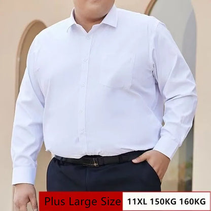  Super Big Size 11XL 10XL 9XL 8XL Dress Shirts For Men Long Sleeve Autumn Spring Regular Fit Social Business White Office Shirt