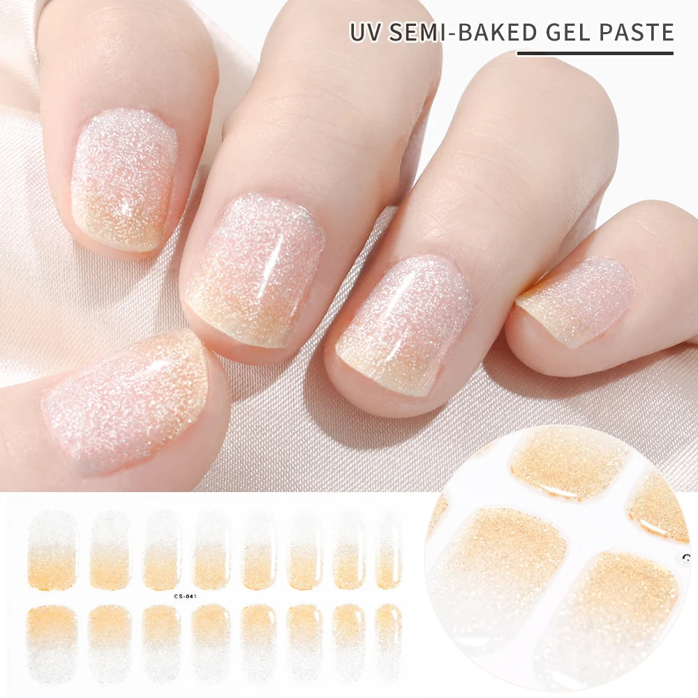 1Sheet Cured Gel Nail Strips Sticker Long-Lasting Nail Polish Strips Wraps Full Cover Gel Nail Art Stickers UV/LED Lamp Required