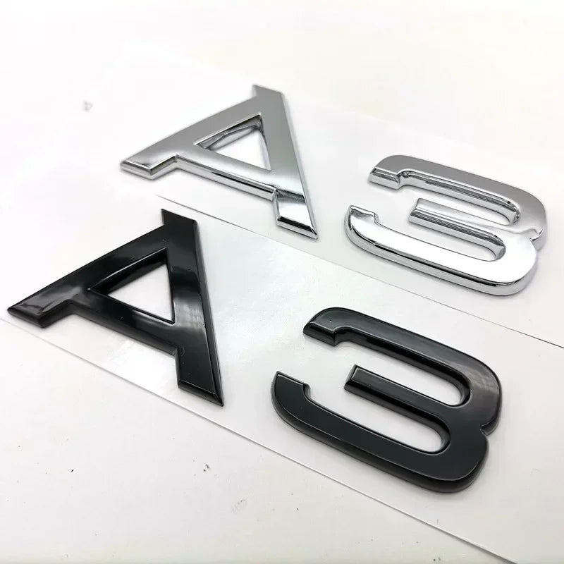 3D ABS Chrome Black Rear Trunk Emblem Badge Sticker Decals For A1 A3 A4 A5 A6 A7 A8 Q2 Q3 Q5 Q7 Q8 TT Car Accessories