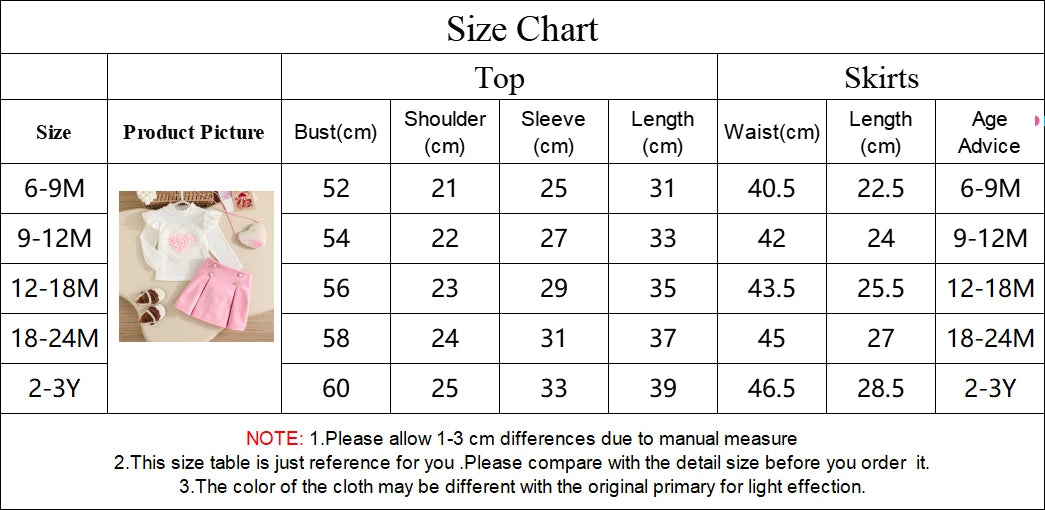 0-3Y Baby Girl Outfit Set 2pcs Puffy Sleeve Heart Shape Top and Corduroy Skirts Valentines Day Sweet Toddler Kids Clothes Girls