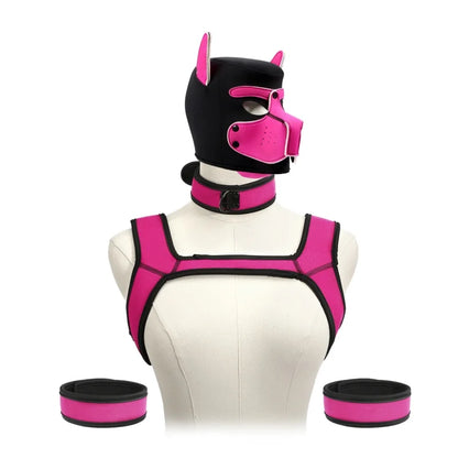 Pet Play Restraint Lingerie Set with Unisex Upper Body Harness Dog Hood Choker for Couple BDSM Fantasy Game Sex Toys