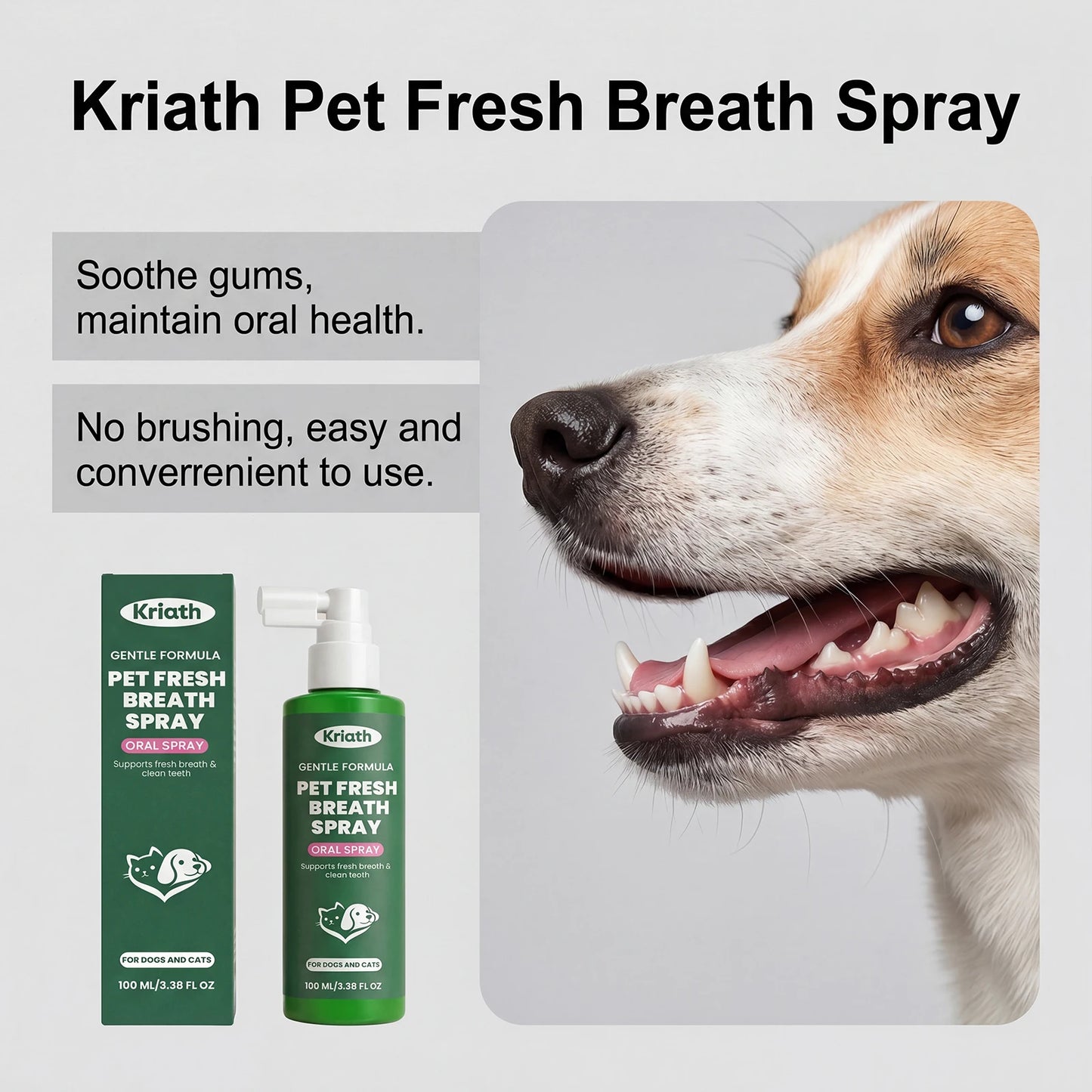 Kriath Pet Fresh Breath Oral Spray Removing Plaque Buildup Eliminate Bad Odor Relieve Oral Discomfort Pet Teeth & Gum Care Mist