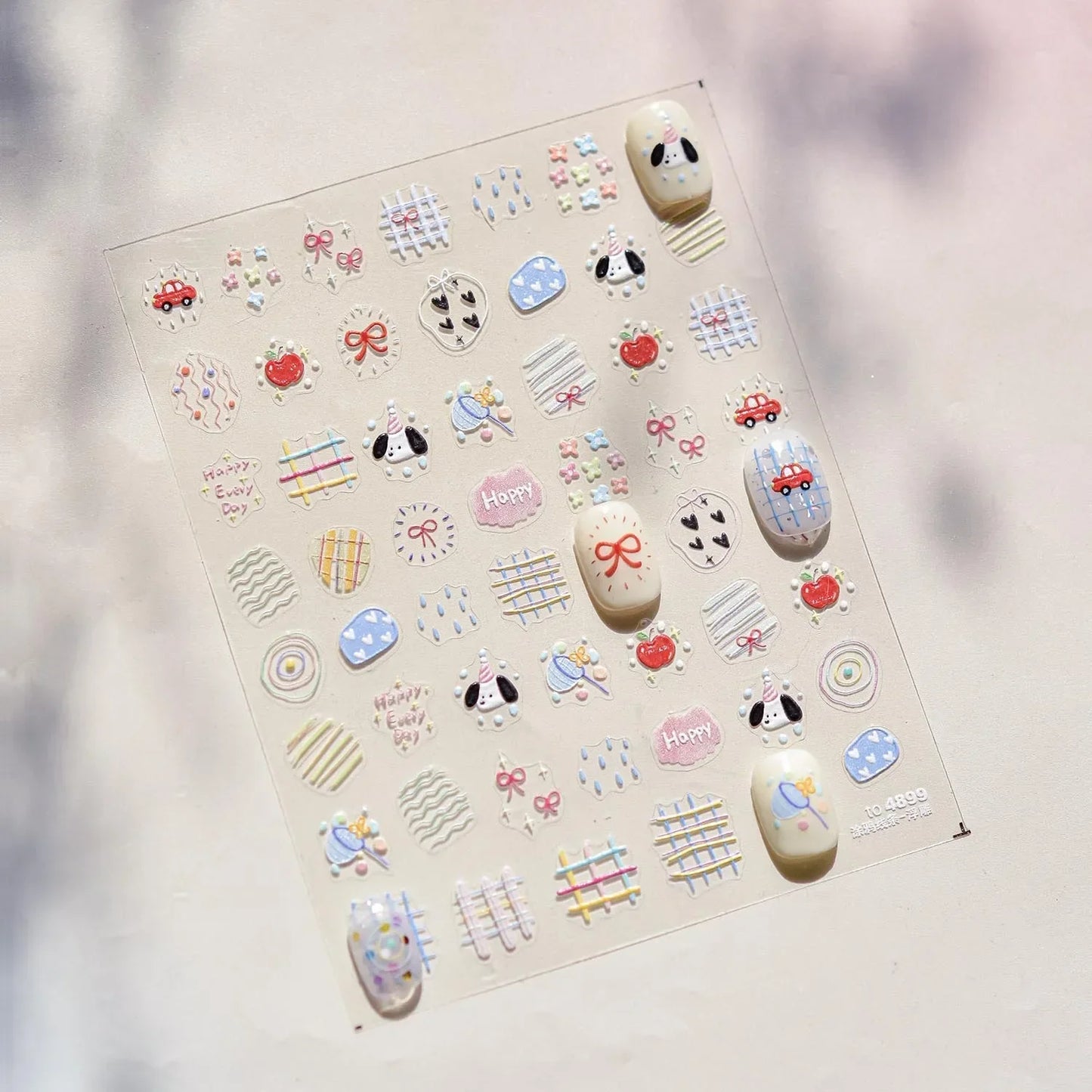 Colorful Balloon Cute Puppy Flower Cherry Bowknot Love Happy Dog Animal Self Adhesive Nail Art Sticker Decoration Manicure Decal