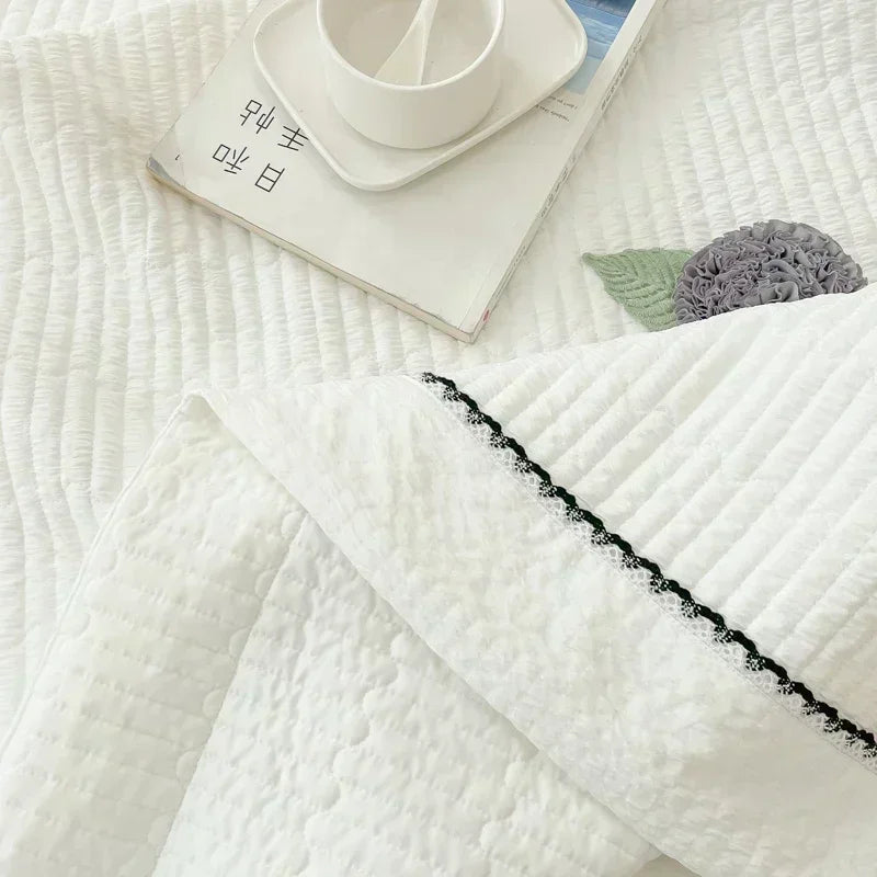 French Skin-friendly Spring Summer Blanket Set Elegance Princess Bubble Yarn Quilted Duvet Lightweight Air Conditioning Quilt