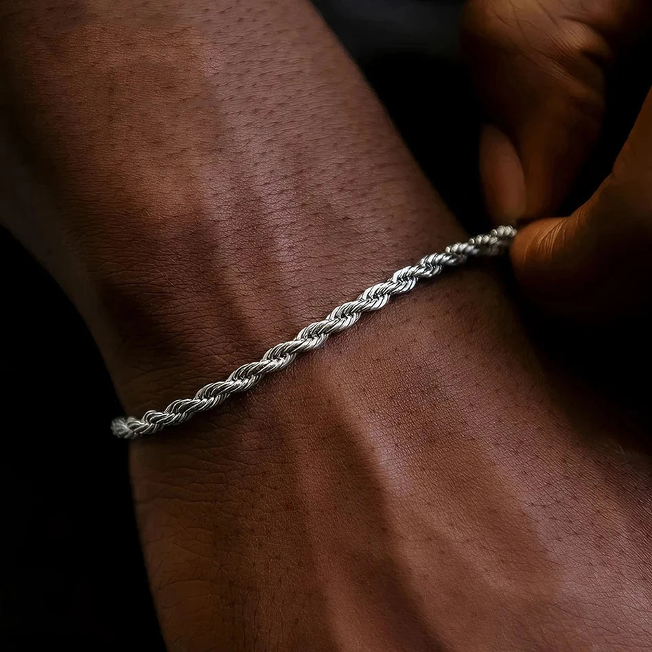 ALIZERO 925 Sterling Silver Unisex 4mm Rope Chain Bracelets for Men Women Twisted Links Chain Bracelet Simple Classic Jewelry