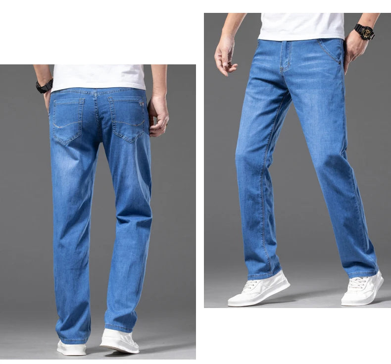 Plus Size 28-42 Men's Jeans Spring Summer Thin Business Classic Stretch Straight Denim Pants Male Brand Casual Loose Trousers