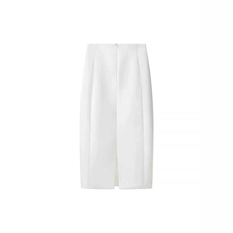 Tsiisd Commuting White Straight Leg Maxi Skirt Women Fashion High Waist Slim Casual Patchwork Party Outfit Female Maxi Skirt New