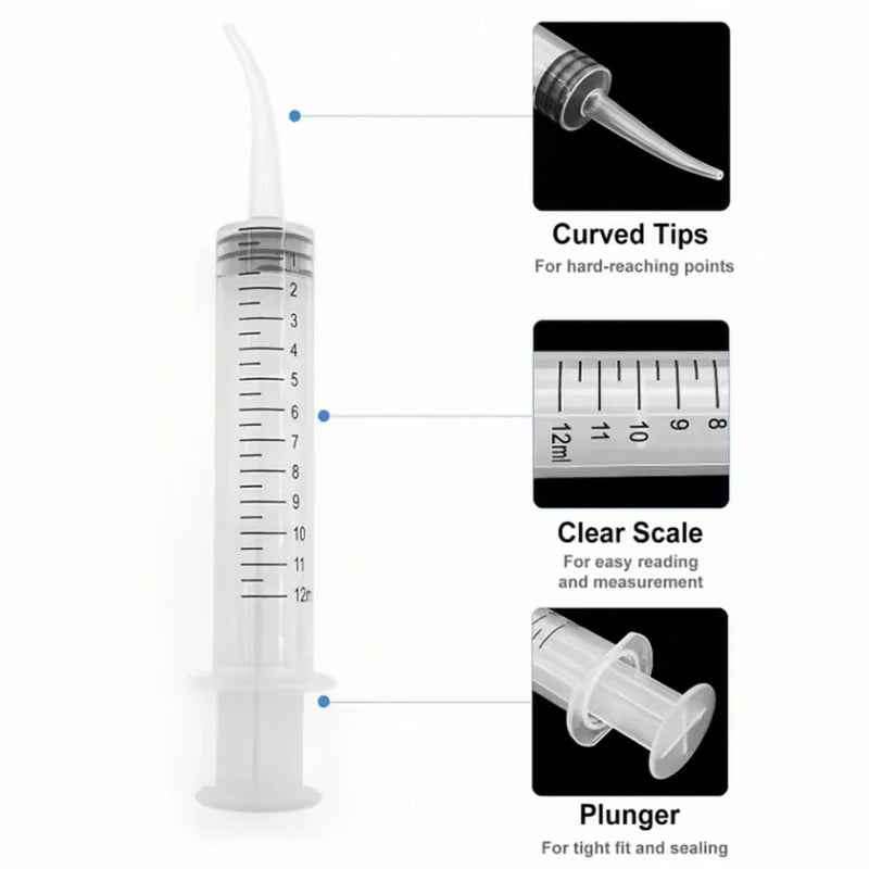 5Pcs Dental Disposable Irrigation Syringe With Curved Tip 12ml For Dentist Use Dental Consumable Tool Oral Teeth Whitening